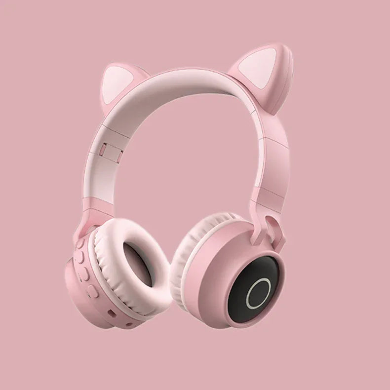 Cat Ear LED Bluetooth Headphones in pink color with cute cat ear design.