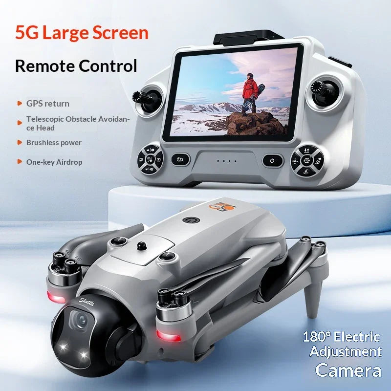 Foldable camera drone with 5G large screen remote control, GPS return, and obstacle avoidance features