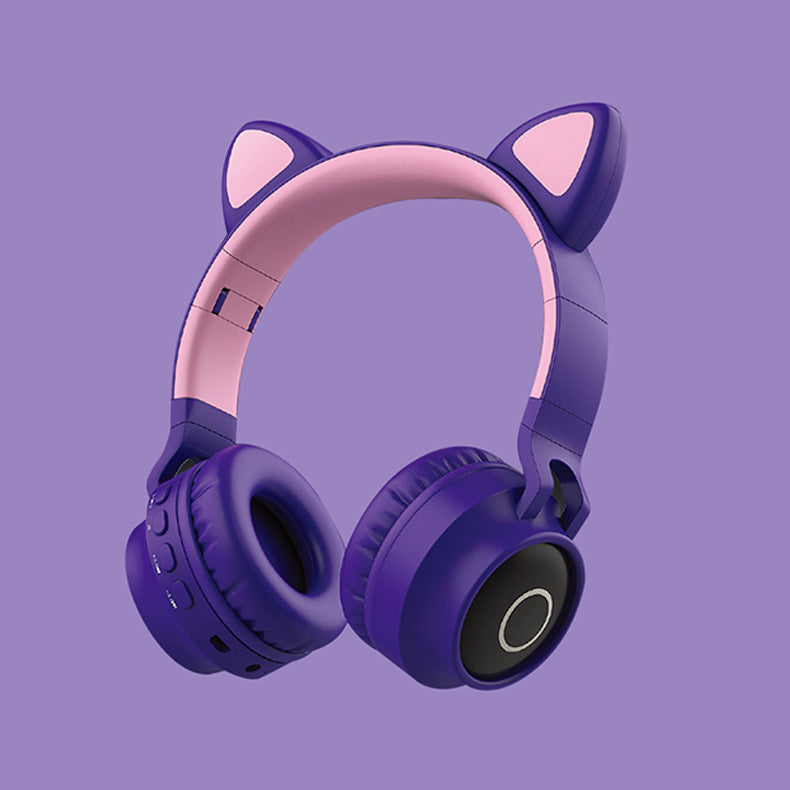 Cat Ear LED Bluetooth Headphones in purple with pink accents, designed for wireless music listening and phone calls.