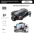 Foldable drone with 180° adjustable camera, remote controller, and included accessories.