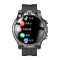 Smartwatch with black band displaying popular Chinese app icons on round screen